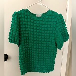 Textured Puff Sleeve Green Top
